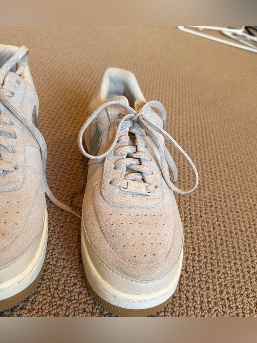 Nike Air Force 1 Low Suede Sneakers - Light Beige with Gray Swoosh, Size 10 - Picture 4 of 5